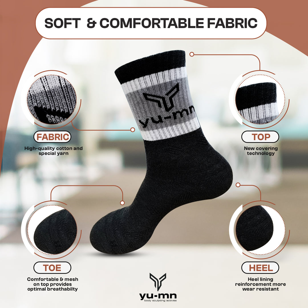 YU-MN fitness antibacterial socks showing moisture-wicking texture
Comfortable antimicrobial socks for men and women – YU-MN 3-Pack
